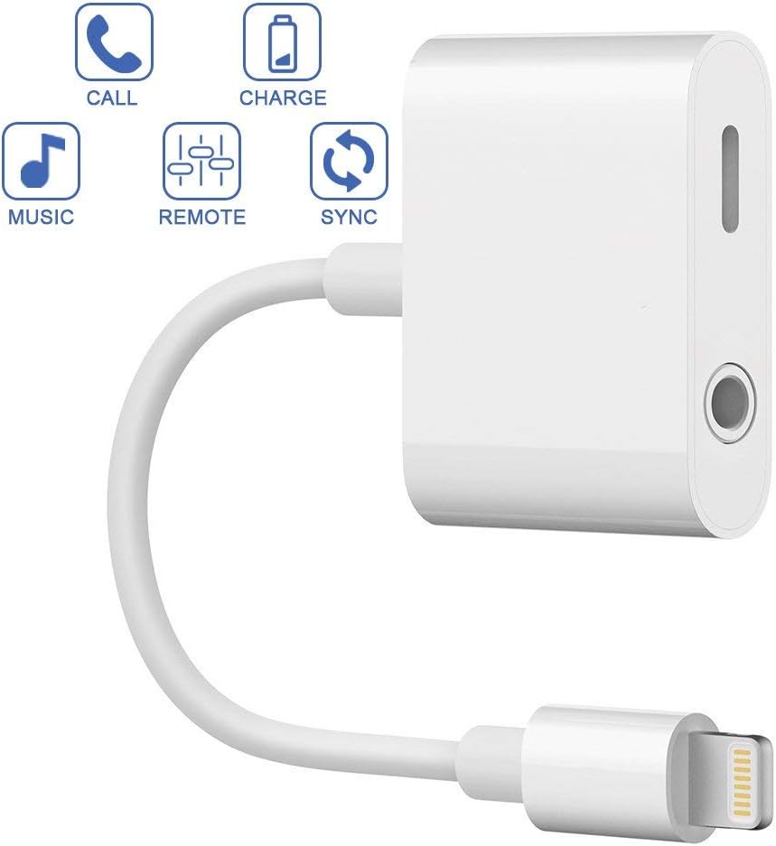 Chainlink Splitter Compatible with iPhone 7, 7 Plus, 8, 8 Plus, X, iPad, iPad Pro, 2 in 1 Dual Ports, 3.5 mm Audio + Charge Cable Adapter, iOS 12 or Later, Sync, Music Control.