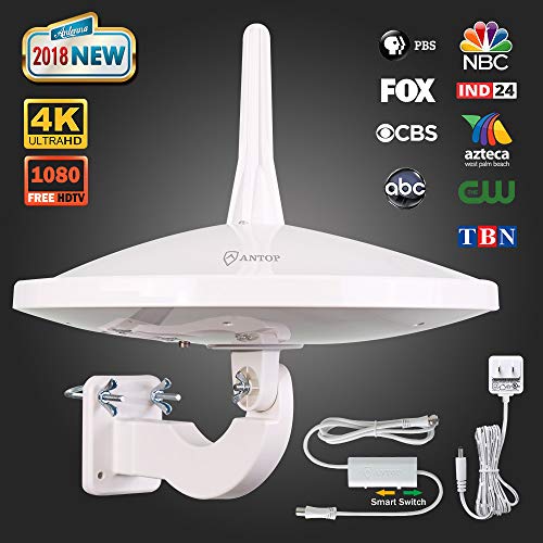 ANTOP UFO 720&deg; Dual-Omni Reception Outdoor HDTV Antenna 65 Mile Range with Smartpass Amplified & Built-in 4G LTE Filter Fit Indoor/Outdoor/RV/Attic Use for Enhanced VHF/UHF(33ft Coaxial Cable) AT-415B