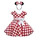 DreamHigh Girls Toddlers Polka Dot Skirt Cap Sleeves Flowers Girl Vintage Bow Dress with Headband Red 3T