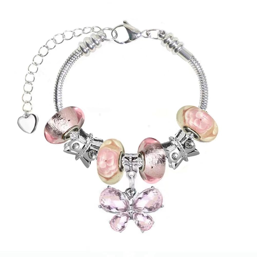 White Birch Fit Pandora Bracelets with Charms Set Teen Girls Jewelry Gifts Ideas Adjustable 17-21 cm Butterfly and Flower