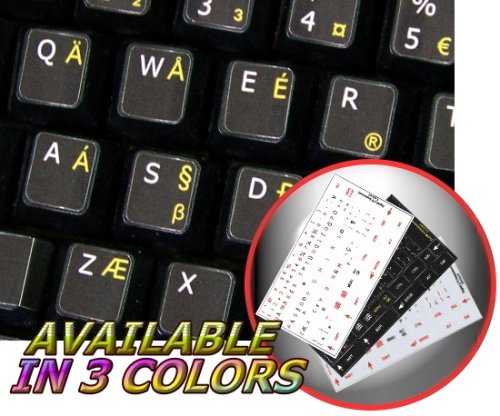 ENGLISH US INTERNATIONAL KEYBOARD STICKERS ON BLACK BACKGROUND