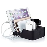 Watch and Cell Phone Airpods Charging Dock Holder, 6 Port Detachable Usb Desktop Quick Charge Station Organizer for Multiple Electronic Device Android, Apple, iwatch, iphone, ipad, Kindle Tablet