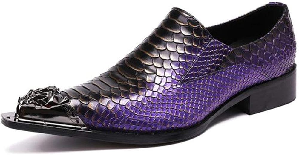 Purple Leather Shoes, Business Casual Dress Men's Shoes, Metal Pointed