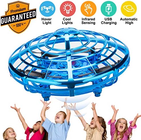 Hand Operated Drones for Kids, Mini Drone UFO Kids Drone with LED Lights, Levitation Drones Flying Ball Drone Toy 360°Rotating Helicopter with Infrared Sensor for Boys Girls Adult Indoor Outdoor Blue