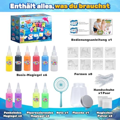 Magic Water Elf, Magisches Wasser Gel Spielzeug mit 10 Magischem Gel und 8 Formen, Bastelset Kinder Basteln Mädchen 4-6 Jahre, Kreatives Wasserperlen Wasserspielzeug Geschenk Mädchen Jungen 7-10 Jahre