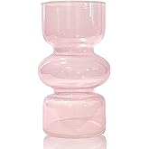 BLOFLO Pink Transparent Glass Hydroponic Vase, 7Inches Colored Glass Vase for Flower, Modern Geometric Three-Layer Floral Vases for Home Office Wedding Table Décor(Pink)