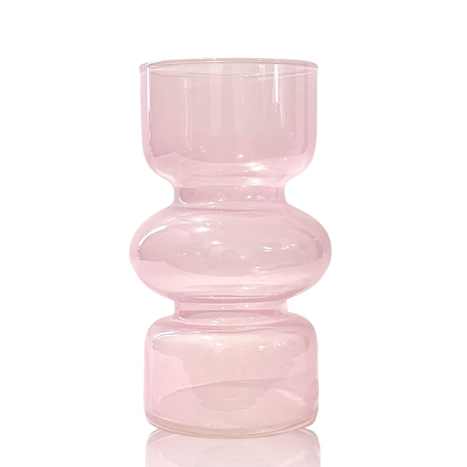 BLOFLO Pink Transparent Glass Hydroponic Vase, 7Inches Colored for Flower, Three-Layer Floral for Home Décor, Modern Geometric for Home Office Wedding Table
