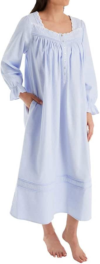 Eileen West Cotton Flannel with Embroidery Long Sleeve Ballet Nightgown Peri/White Embroidery XL 