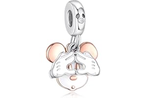 VALGACLS 925 Sterling Silver Family Love Mom Mouse Heart Charms for Bracelets Necklace Valentine's Day Mother's Day Jewelry Charm for Women