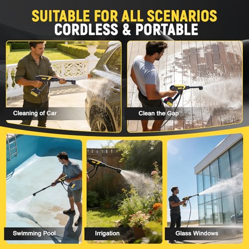 Traumheim High Pressure Washer 21 V/68 Bar/990PSI – 2 x 4000 mAh Battery – Complete Set 17 Pieces – Multi-Purpose Portable Cleaner for Car, Terrace, Garden