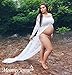 WhiteMaternity-Dress off Shoulder Long Sleeve Chiffon Gown Split Front Maxi Pregnancy Photography-Dress for Photoshoot (A-White)