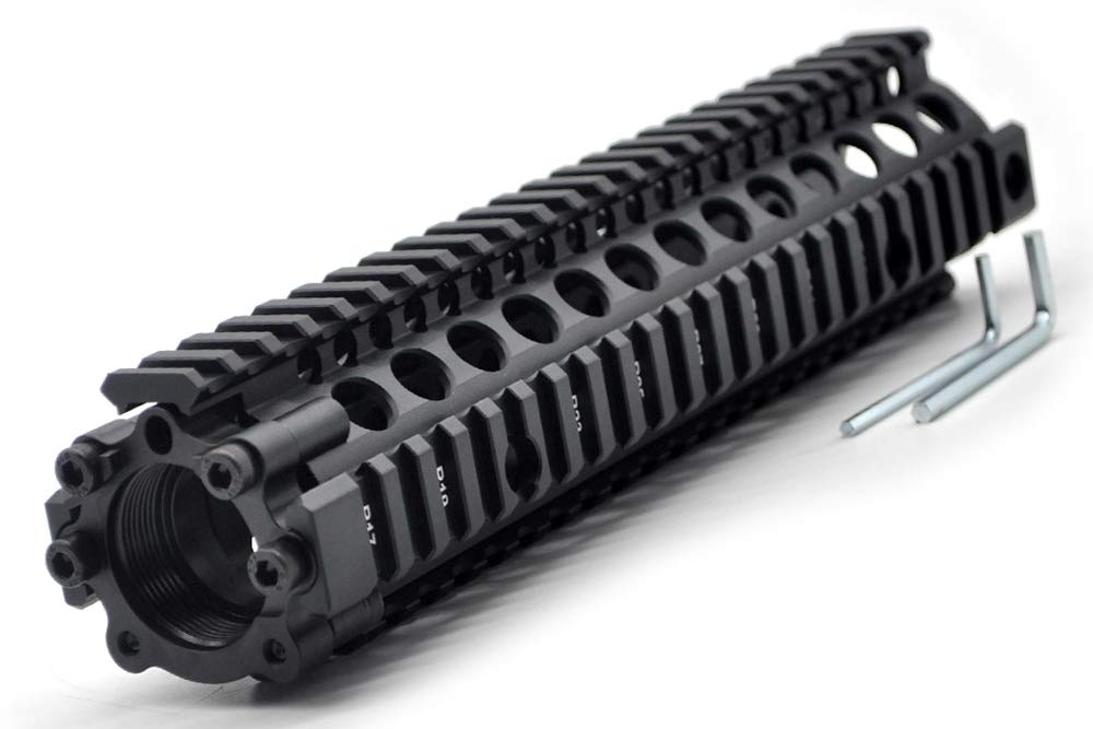TRIROCK Two-pieces design 9.6 inch Drop-in Black Quad Rail handguard for MK18 Rifle interface system For Fitting .223 cal.
