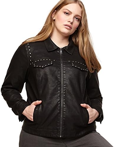 Loralette Women's Studded Pleather Jacket, 1X Black