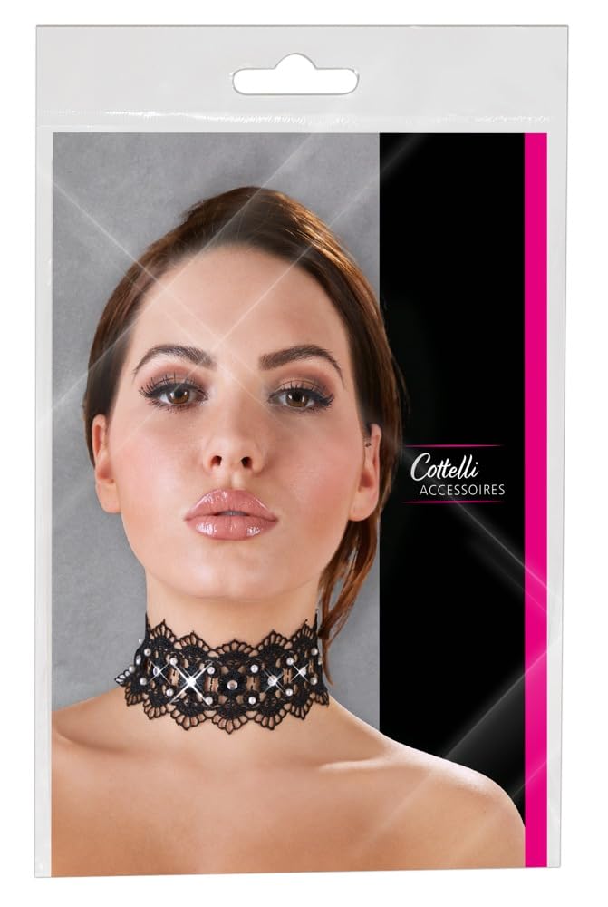 Cottelli Collection Black Choker with White Pearls and Rhinestones