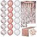Rose Gold Party Decorations All-in-One Kit|18 inch Rose Gold Balloons, Rose Gold Confetti Balloons, Silver Balloons|Rose Gold Table Runner|Rose Gold Tinsel Curtain|Table Confetti|