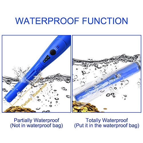 SUMGOTT Pinpointer Metal Detector, Gold Metal Detector Handheld Pinpointer Probe Waterproof with High Accuracy for Treasure Hunting with Waterproof Bag 9V Battery (Included) Blue