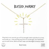 MUSTHAVE Shining CZ Cross Necklace for Women 18K Gold Plated Dainty Christian Pendant Jewelry, Faith Symbol, Spiritual Gift for Her, Religous Jewelry, Message Card,16+2 inch Extender (Yellow Gold)