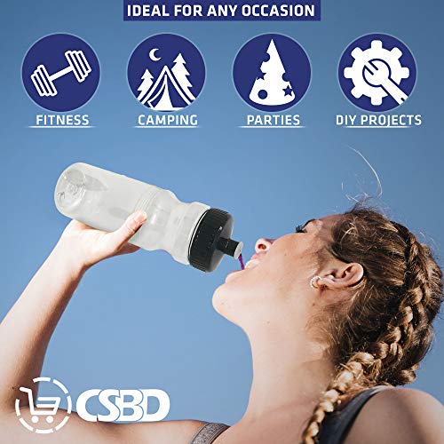 CSBD Blank 24 oz Sports and Fitness Water Bottles, BPA Free, PET Plastic, Made in USA, Bulk, 10 Pack (24 Ounces, Clear/Black)