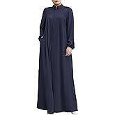 Womens Abaya Muslim Long Sleeve Front Zipper Dress Prayer Islamic Clothes with Pockets