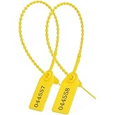 200pcs Plastic Security Tamper Seals Shipping Tags Disposable Signage Numbered Pull Tight Padlock Safety Self-Locking Seal Ties Tag, Yellow