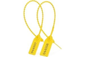 SSSEALTAG 200pcs Plastic Security Tamper Seals Shipping Tags Disposable Signage Numbered Pull Tight Padlock Safety Self-Locking Seal Ties Tag, Yellow