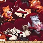 Timeless Treasures Movie Theater Cats Maroon Fabric By The Yard