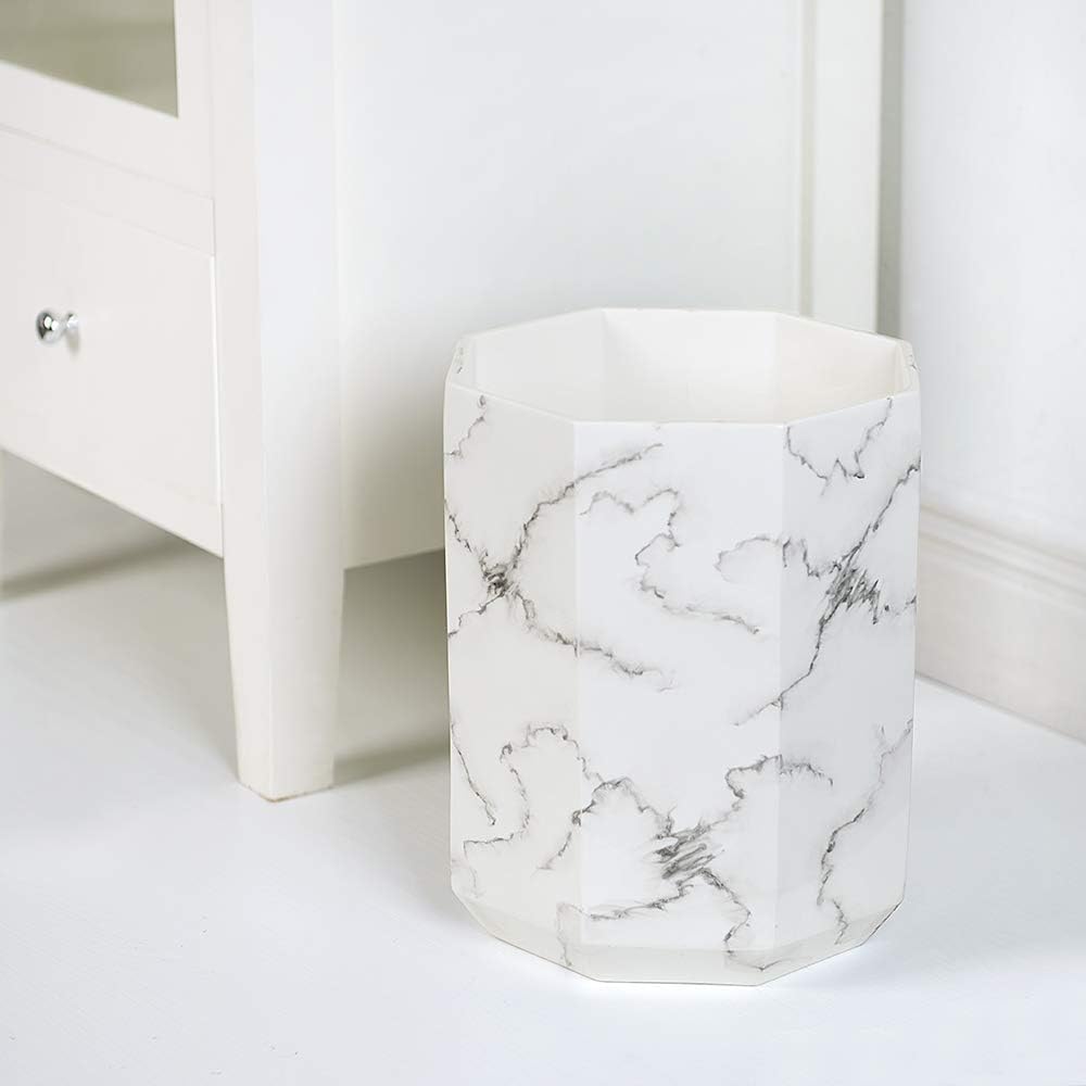 Allure Home Creations Marble-Coating Facet Small Trash Can Wastebasket-Garbage Container Bin for Bathroom, Kitchen and Home Office