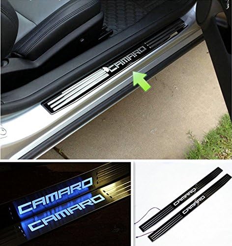 Niceautoitem LED Light (Blue Color Lights) Illuminated Door Sill Scuff Plate Cover for Chevrolet Camaro 2010-2016