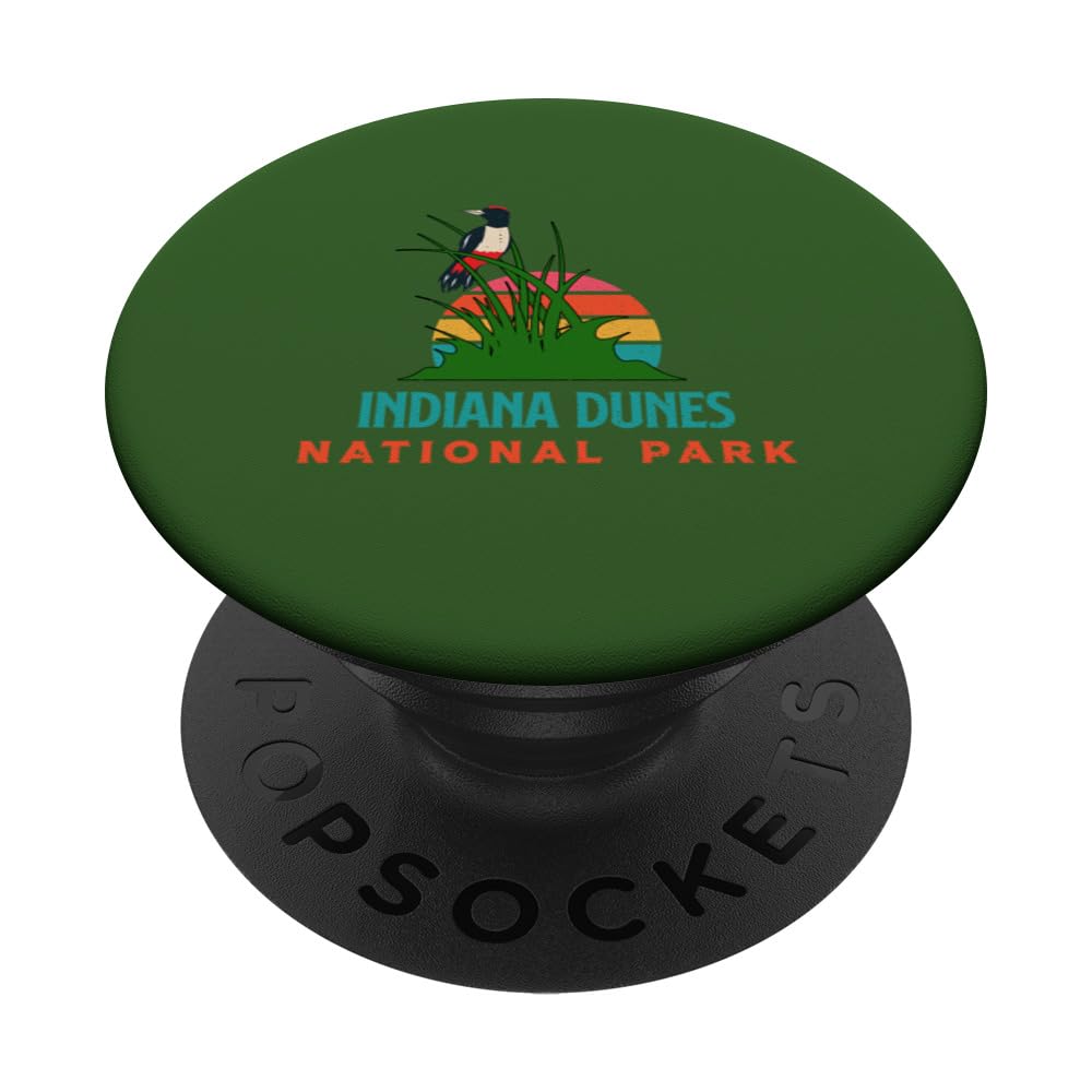 Indiana Dunes National Park Woodpecker Bird Vintage Sunset PopSockets Swappable PopGrip