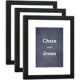 DEKWINN 8x10 Picture Frame Set of 3 with Real Glass for Pictures 5x7 with Mat or 8x10 Without Mat, Wall Mounting or Tabletop display Photo Frames in Black