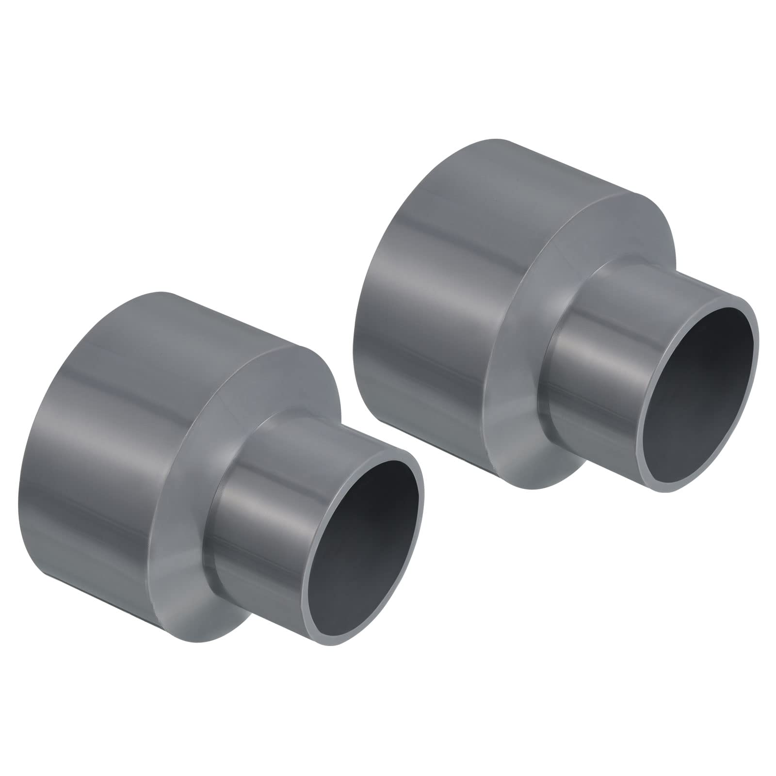 PATIKIL PVC Reducer Pipe Fitting 63x40mm, 2 Pack Straight Coupling Adapter Connector, Gray