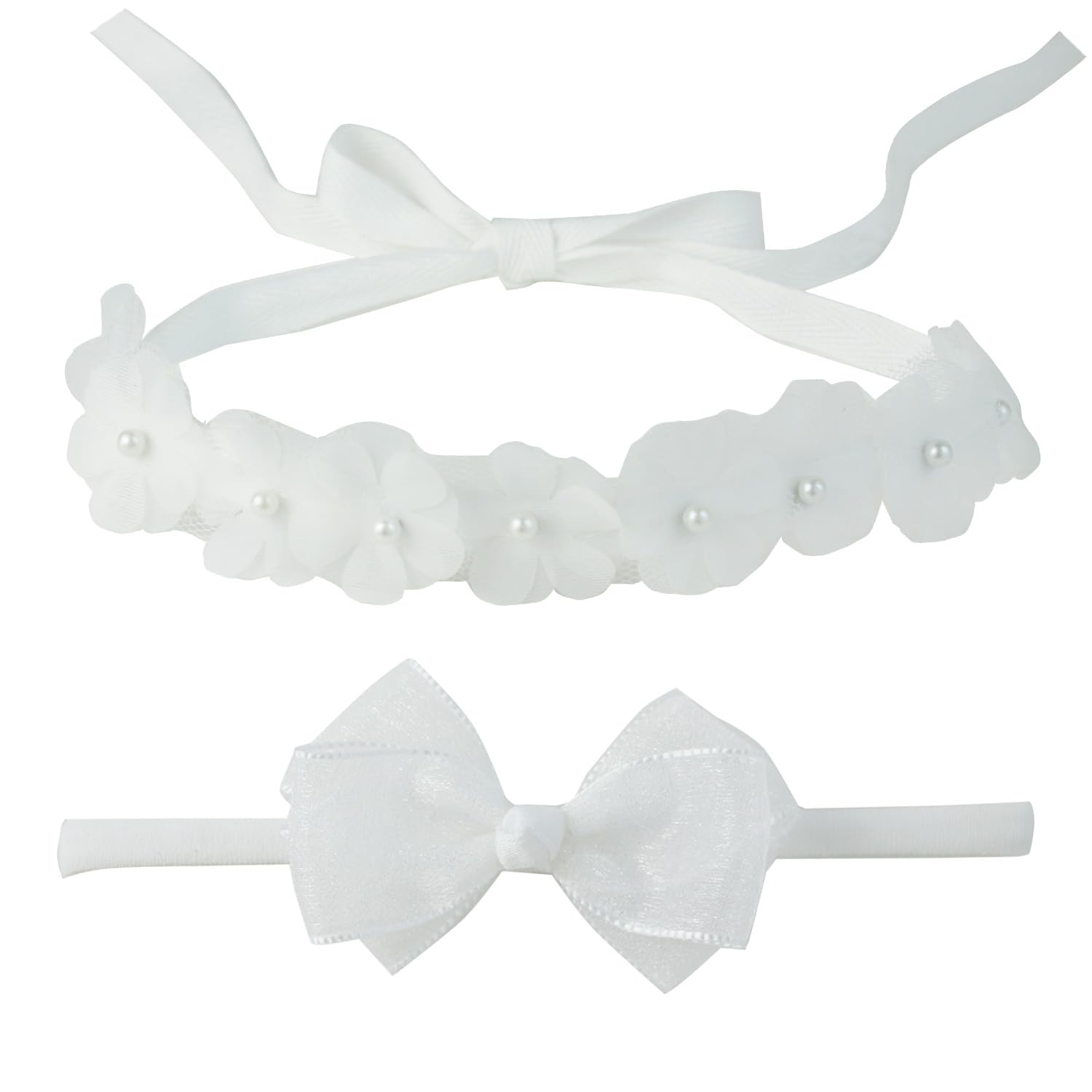 Photo 1 of Nihao Baby Baptism Headband for Baby Girl Christening Newborn girl White Headbands with Bows 2 PCS