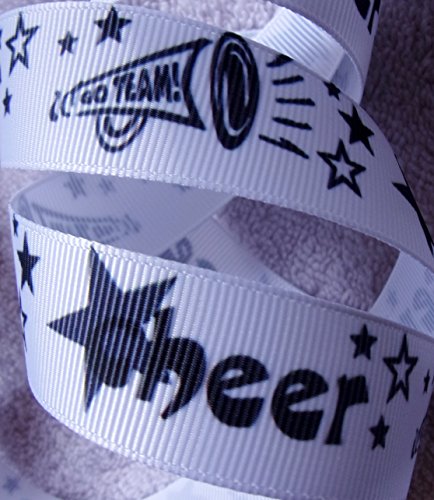 Grosgrain Ribbon - White & Black Cheer Print - 7/8