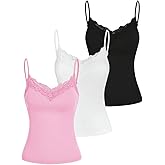 SOLY HUX Women's Camisole Tops with Built in Bra 3 Packs Lace Trim Spaghetti Strap Cami Tank Top