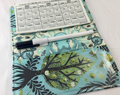 Duplicate Checkbook Cover Register with Pen Holder - Tula Pink Tree of Life in Pool Blue