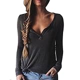 Franterd, Long Sleeve T-shirt, Women V Neck Tops/Sexy Blouse Shirt (M, Dark Gray)