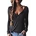 Franterd, Long Sleeve T-shirt, Women V Neck Tops/Sexy Blouse Shirt (M, Dark Gray)