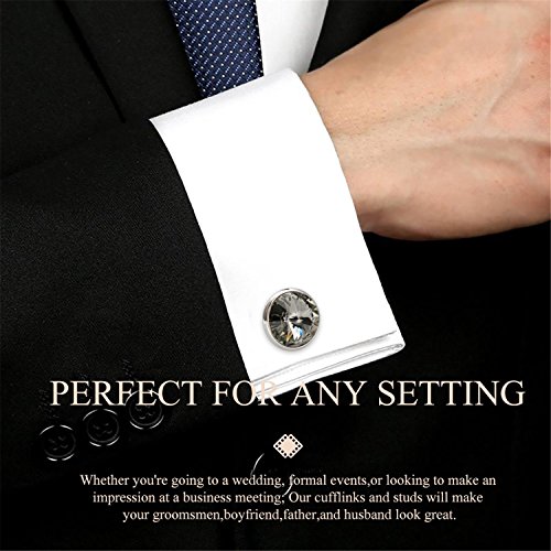 HAWSON Cufflink and Studs Tuxedo Set Silver Color with Swarovski Crystals in Jet Hematite, Dark