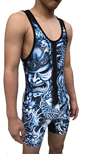 The Ronin- Masterless Samurai Wrestling Singlet - Tattoo Art inspired - Youths & Mens (Black, Adult M: 145lbs-65lbs)