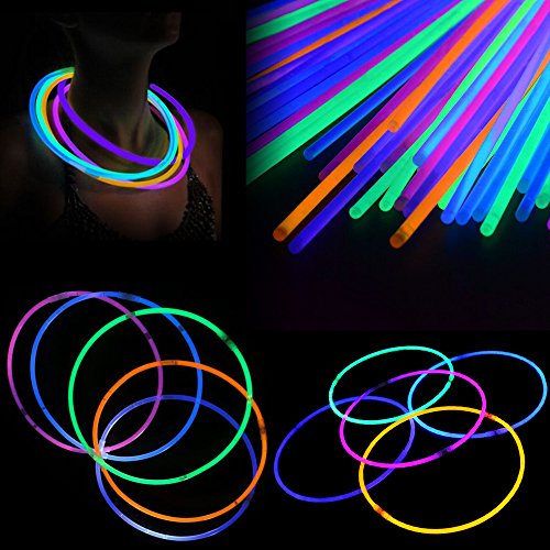 100PCS Glow Sticks Set with Connectors Glowstick Light-Up Necklace Bracelets Mixed Color for Kids Glow Stick Pack