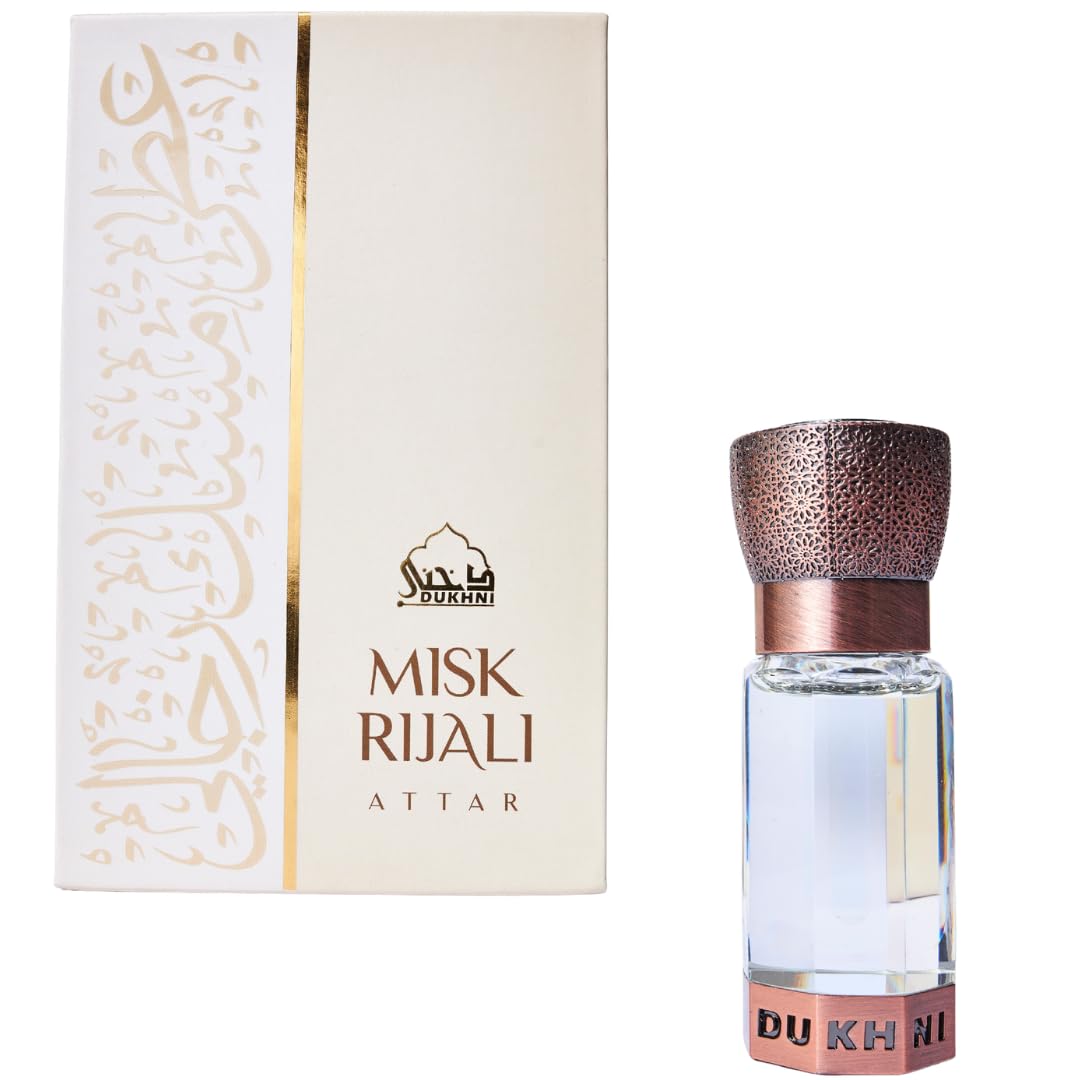 Misk Rijali Attar by Dukhni | 6ml Arabian Perfume Oil, Musk Perfume, Arab perfume for men & women | Soft silky musk scent | Pure, Alcohol-Free, Vegan, Halal Scents | Islamic gifts, Eid & Ramadan Gifts