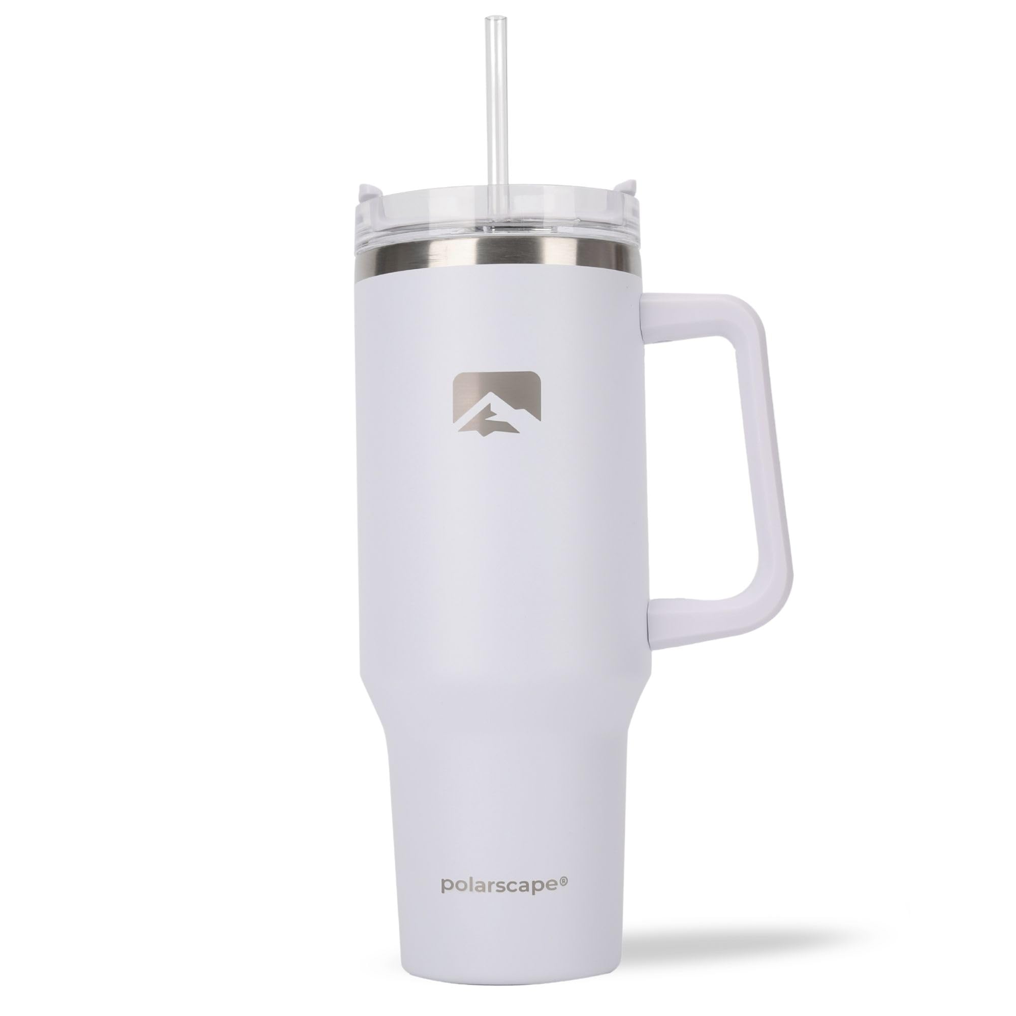 polarscape 40oz Tumbler with Straw and Lid - Insulated Travel Mug, BPA Free, Leak Proof, Dishwasher Safe, Stainless Steel, Double Walled - Includes 2 Lids 2 Straws - 40oz / 1182ml - White