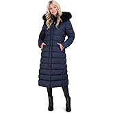TAHARI Nellie Womens Removable Faux Fur Trim Long Down Coat Jacket Navy Size S