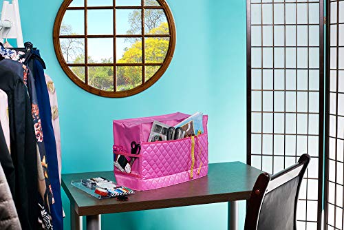 Sewing Machine Cover with 3 Convenient Pockets - Protective Quilted Dust Cover Pro - Universal for Most Standard Singer & Brother Machines | Rodi's (Pink)