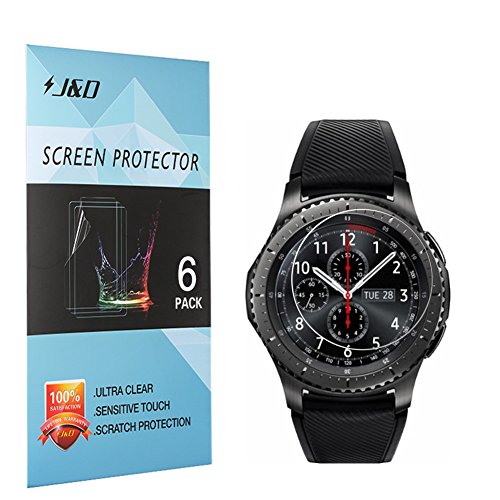 [6-Pack] Gear S3 Frontier / Gear S3 Classic Screen Protector (Not Glass), J&D Soft Skin [Full Coverage] HD Clear Screen Protector for Samsung Galaxy Gear S3 Frontier / Classic (LTE Compatible)