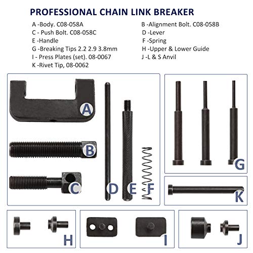 Drive Cam Chain Link Breaker, Professional Chain Press Riveting Cutter Removal Repair Tool Kit for Motorcycle, Bike, ATV and Dirt-Bike, 13 Pieces