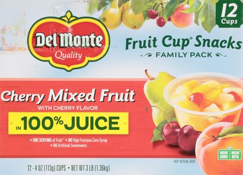 DEL MONTE CHERRY FLAVORED MIXED FRUIT FRUIT CUP SNACKS IN 100% JUICE, 12 PACK, 4 OZ.