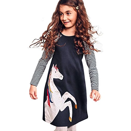 Iuhan 1-6Years Girls Dress, Toddler Baby Clothes Horse Stripe Princess Party Dress (2Years, Navy)