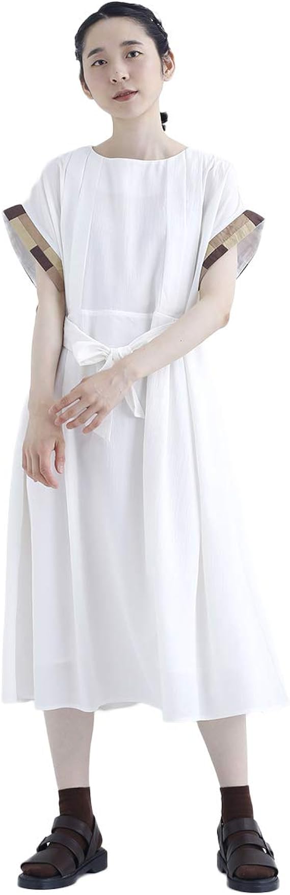 メルロー Merlot 配色袖ラインワンピース7702 Free オフホワイト ワンピース チュニック 通販 Amazon