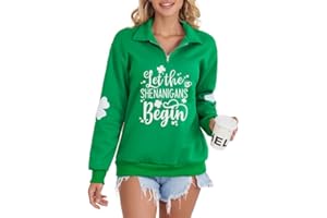 WIIQFD Women's St. Patrick's Day Sweatshirt Irish Clover Pullover Top with Half Zipper